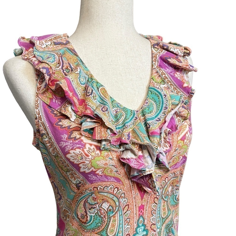 Lauren Ralph Lauren Paisley Ruffle Sleeveless Blouse. Multi Color Size S #1347 - Picture 3 of 6